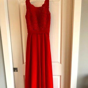 Red Lace Top Prom Dress